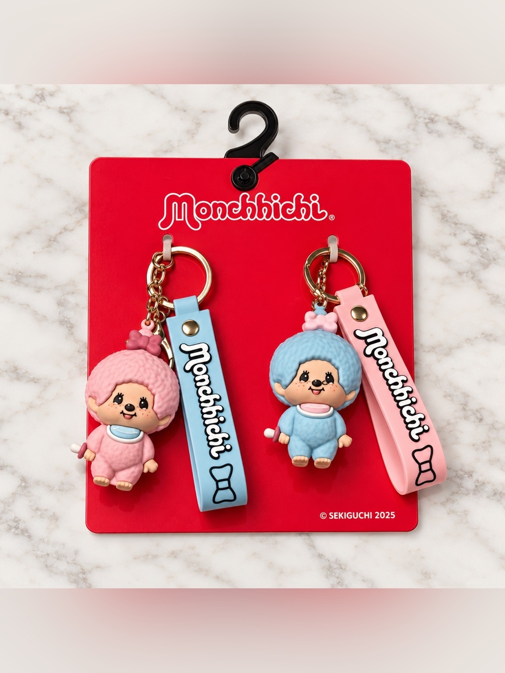 Monchhichi Keychain Set 2pc Pink & Blue New with Tags Cute Collectible